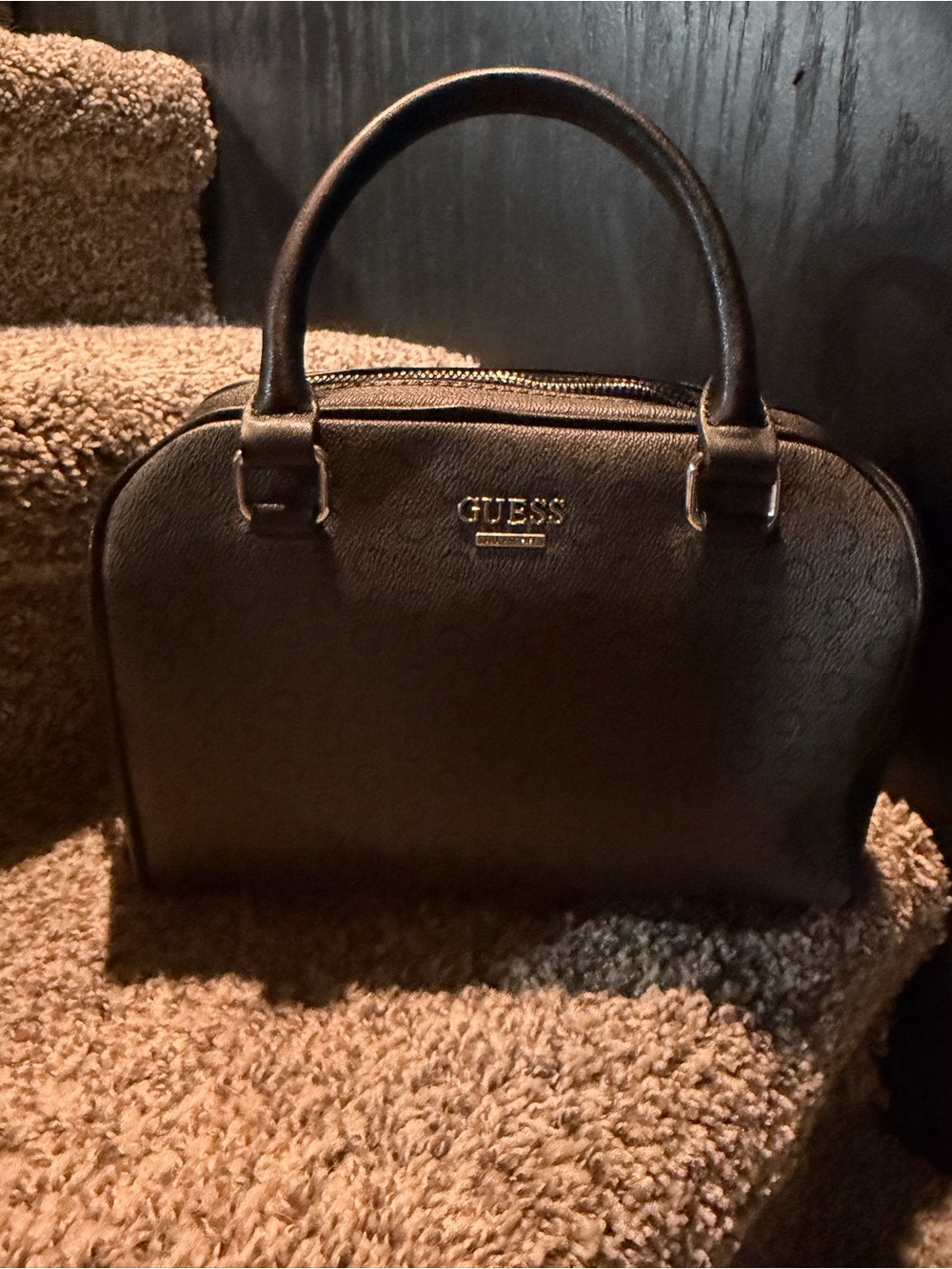 GUESS Black Dome Satchel with Gold Logo Hardware